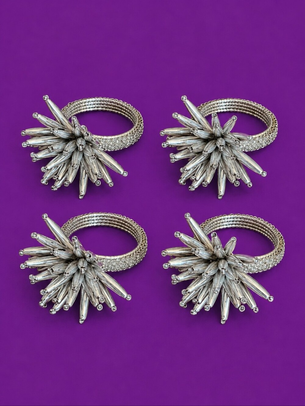 CYNTHIA ROWLEY Set of Four Starburst Holiday Beaded Napkin Rings